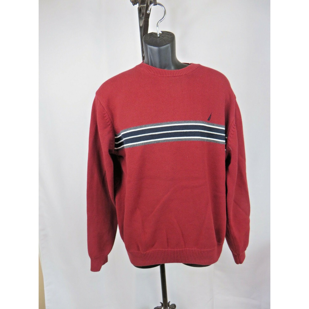 Mens Nautica Heavy Pullover Red Stripes Sweater 100% Cotton Size XXL